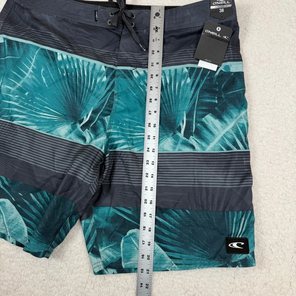 ONeill NWT Mens‎ Board Shorts 38 Teal Grey Tropical Palm Stripe Swim Trunks 20in
